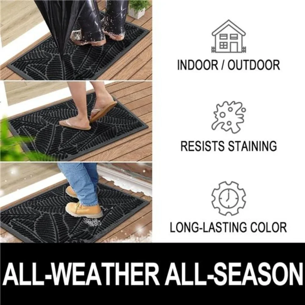 Waterproof Doormat, Sturdy Natural Rubber Front Indoor Mat, Non Slip Low Profile